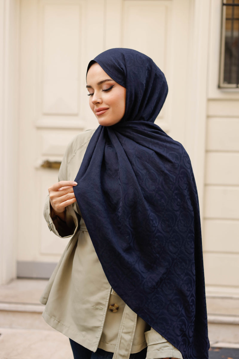 Soft Jakar Şal - Dama Desen - Lacivert
