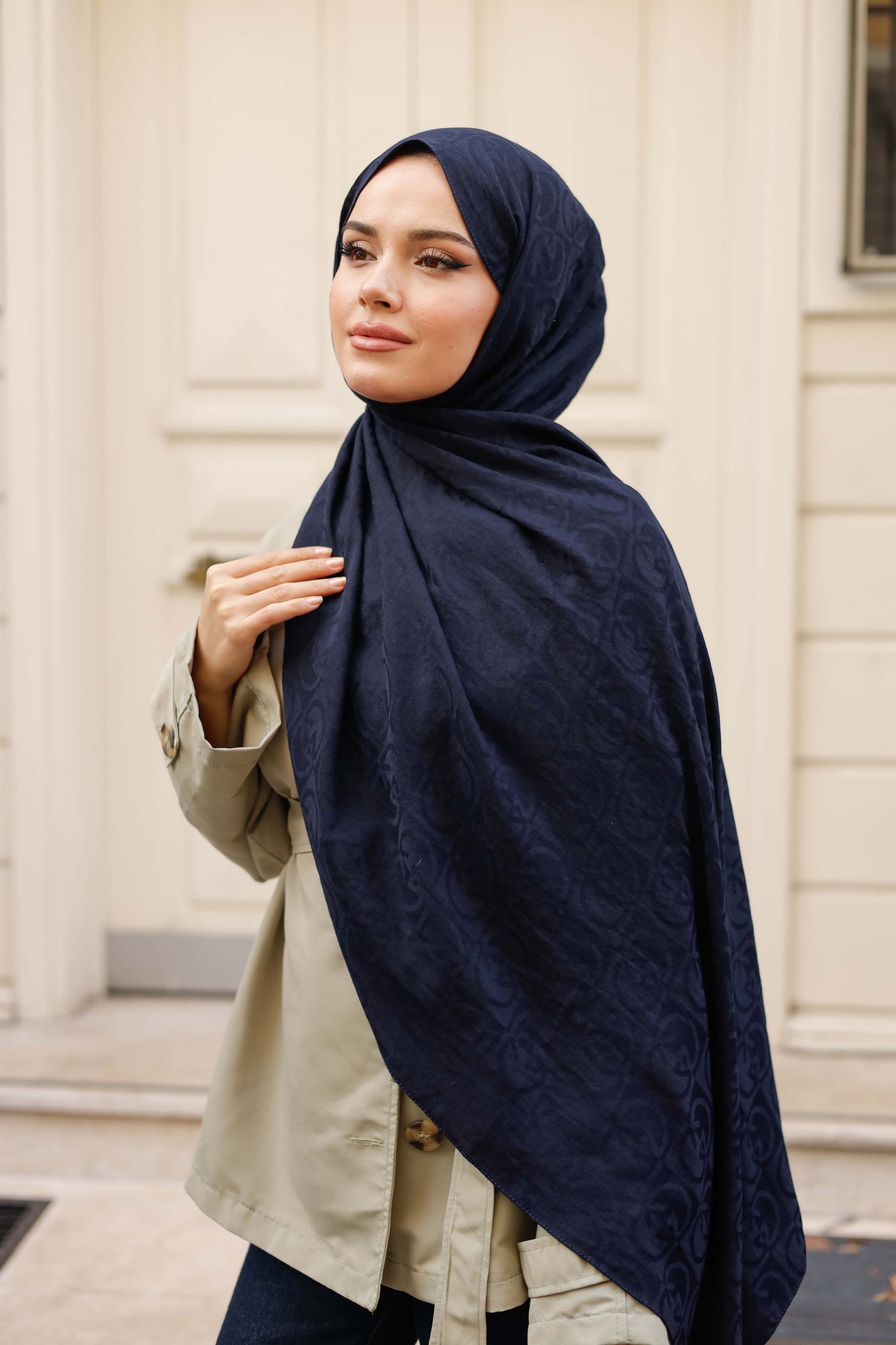 Soft Jakar Şal - Dama Desen - Lacivert