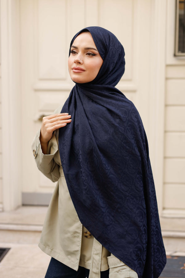 Soft Jakar Şal - Dama Desen - Lacivert