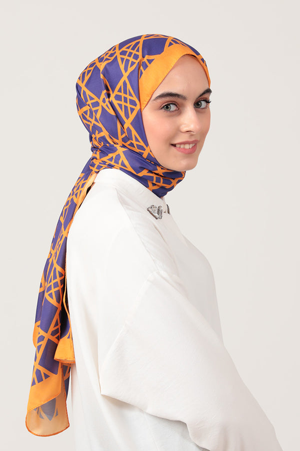 Pamuk İpek Şal - Baklava Desen - Mor