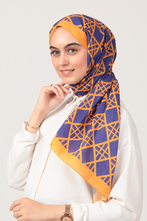 Pamuk İpek Şal - Baklava Desen - Mor