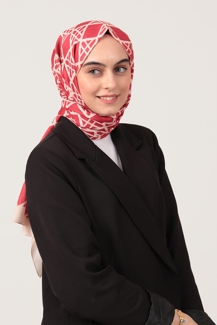 Pamuk İpek Şal - Baklava Desen - Bordo