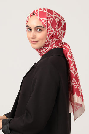 Pamuk İpek Şal - Baklava Desen - Bordo