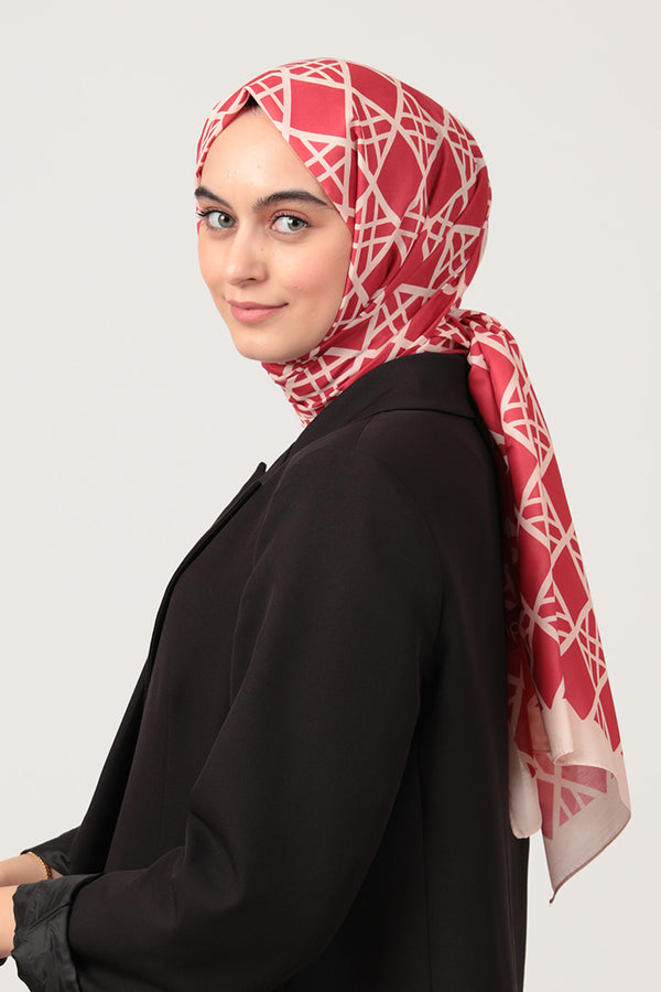 Pamuk İpek Şal - Baklava Desen - Bordo