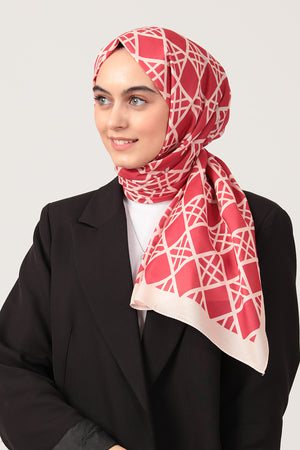 Pamuk İpek Şal - Baklava Desen - Bordo