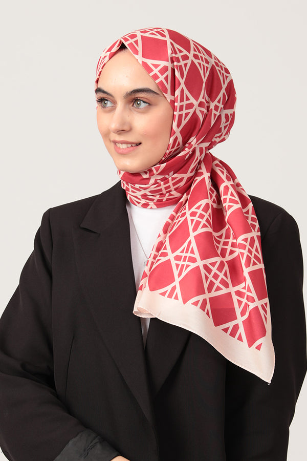 Pamuk İpek Şal - Baklava Desen - Bordo