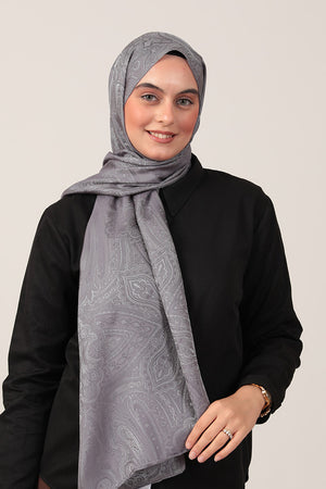 İpeksi Çift Taraflı Jakar Şal - Hint - Antrasit Mavi