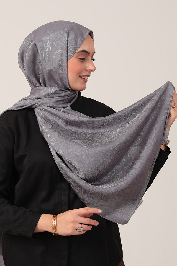 İpeksi Çift Taraflı Jakar Şal - Hint - Antrasit Mavi