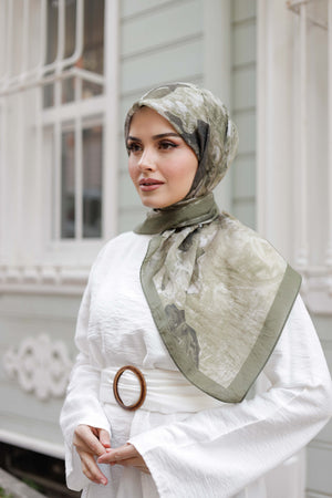 Tensel Eşarp - Ebruli Desen - Yeşil