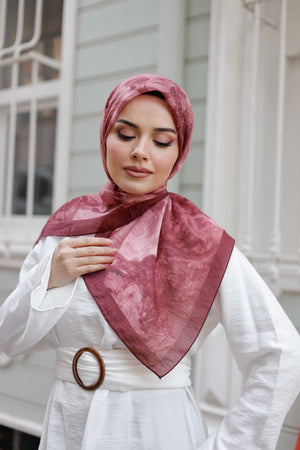 Tensel Eşarp - Ebruli Desen - Bordo