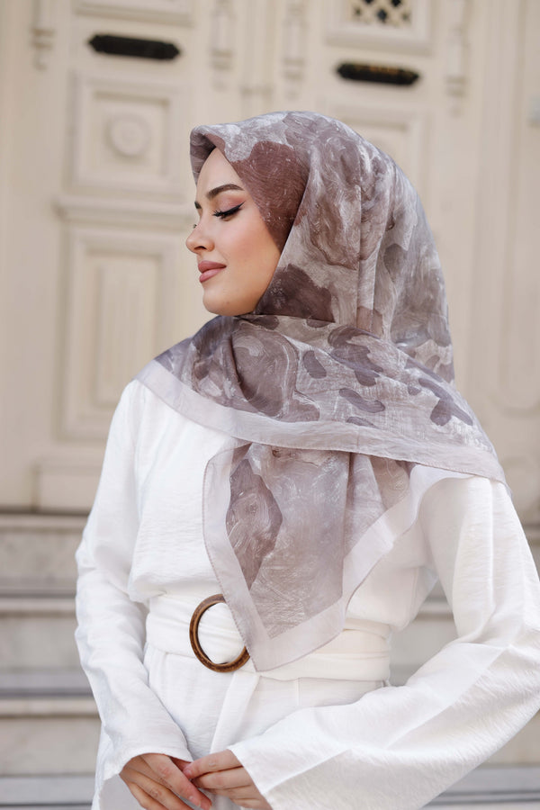 Tensel Eşarp - Ebruli Desen - Vizon