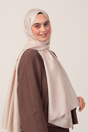 İpeksi Çift Taraflı Jakar Şal - Hint - Latte