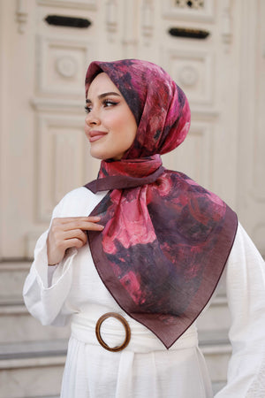 Tensel Eşarp - Ebruli Desen - Koyu Mürdüm
