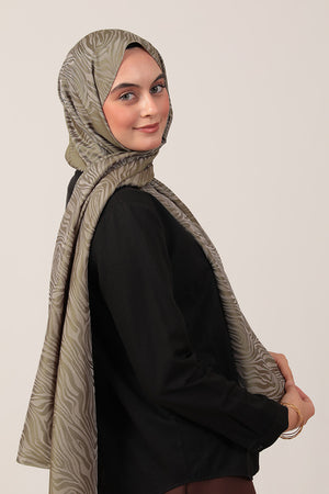 İpeksi Çift Taraflı Jakar Şal - Zebra  - Çağla Yeşili