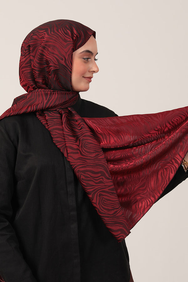 İpeksi Çift Taraflı Jakar Şal - Zebra  - Bordo