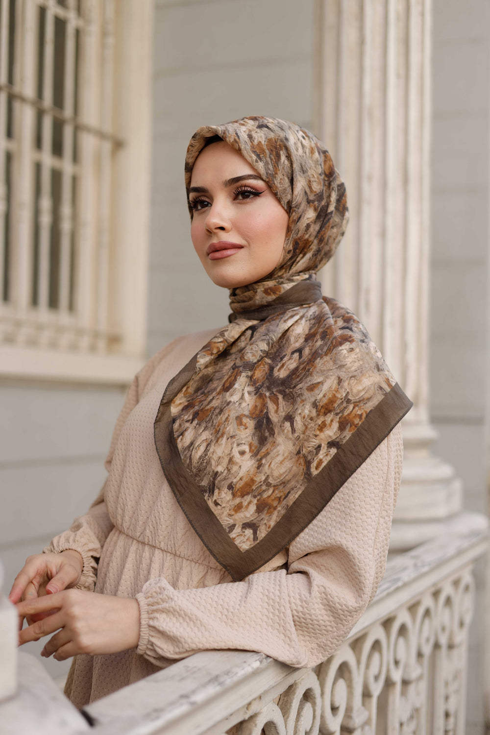 Tensel Eşarp - Batik Desen - Haki Yeşili