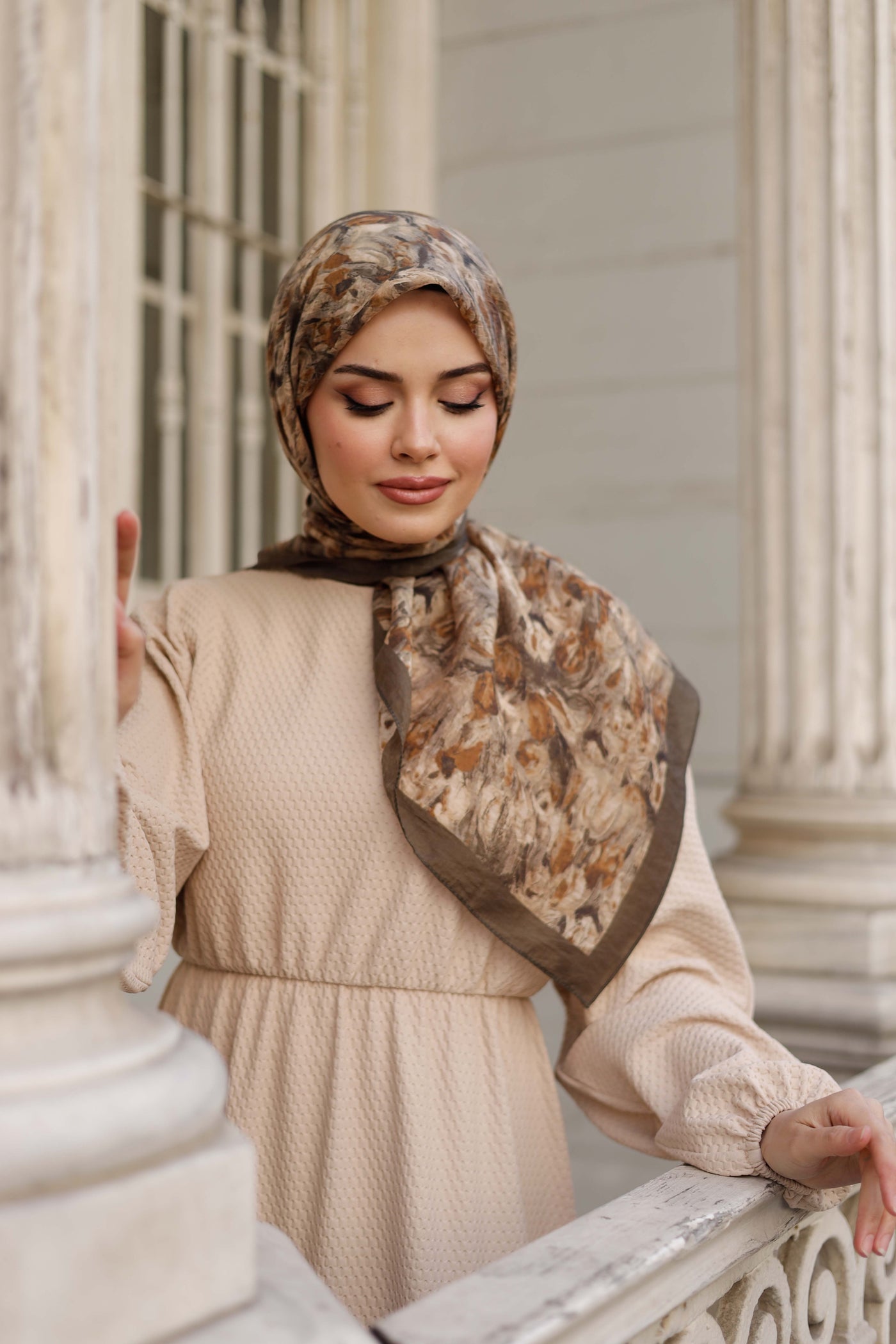 Tensel Eşarp - Batik Desen - Haki Yeşili