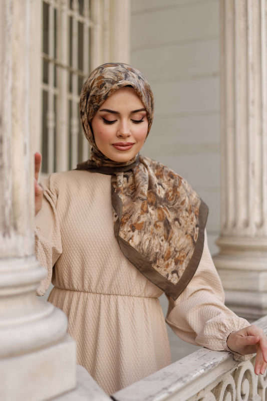 Tensel Eşarp - Batik Desen - Haki Yeşili
