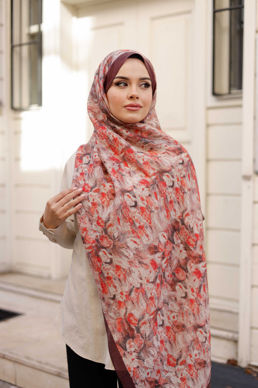 Tensel Şal - Batik Desen - Bordo