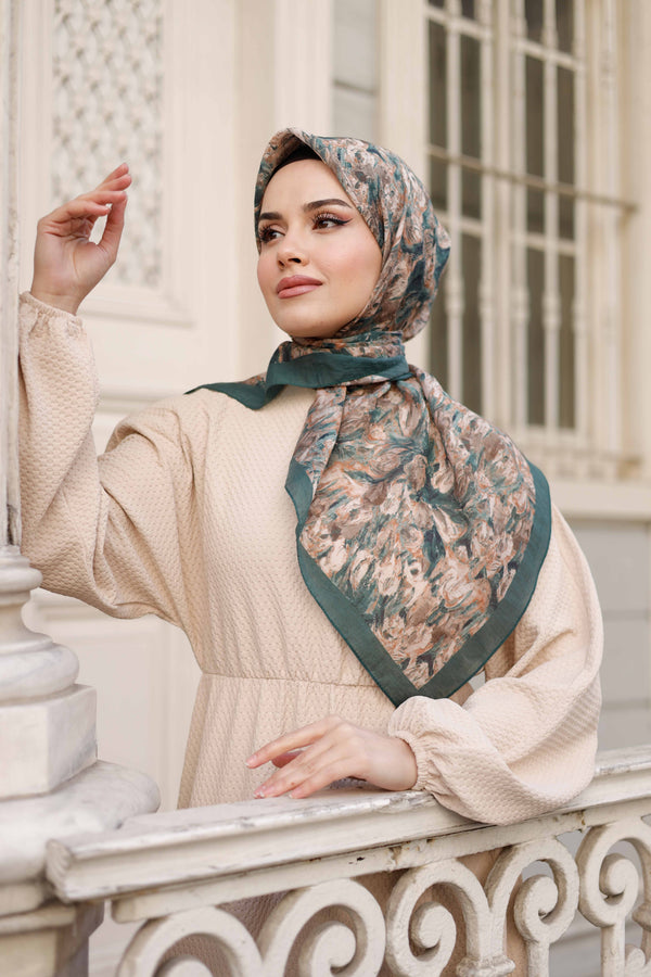 Tensel Eşarp - Batik Desen - Zümrüt Yeşili