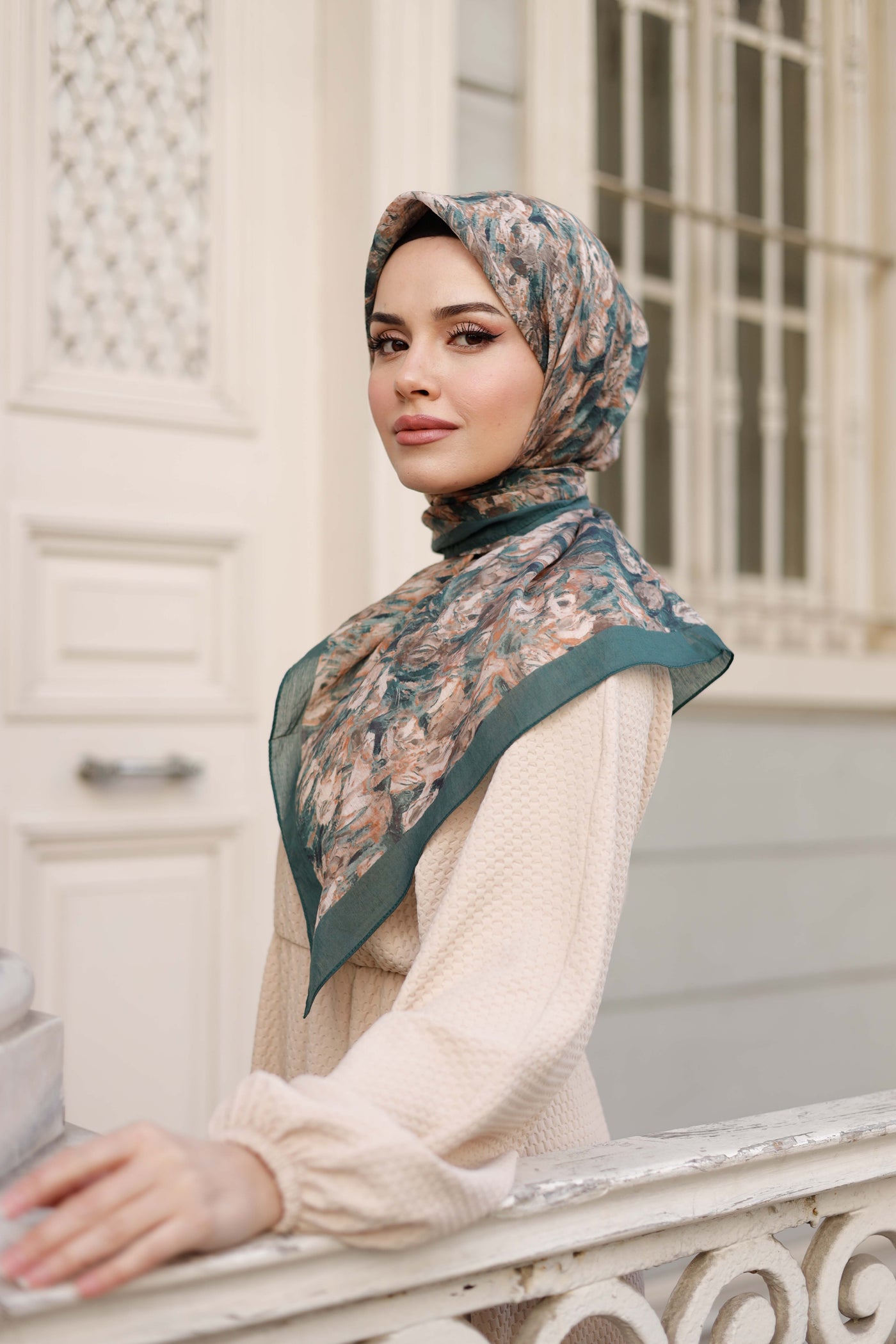 Tensel Eşarp - Batik Desen - Zümrüt Yeşili