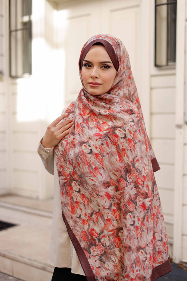 Tensel Şal - Batik Desen - Bordo