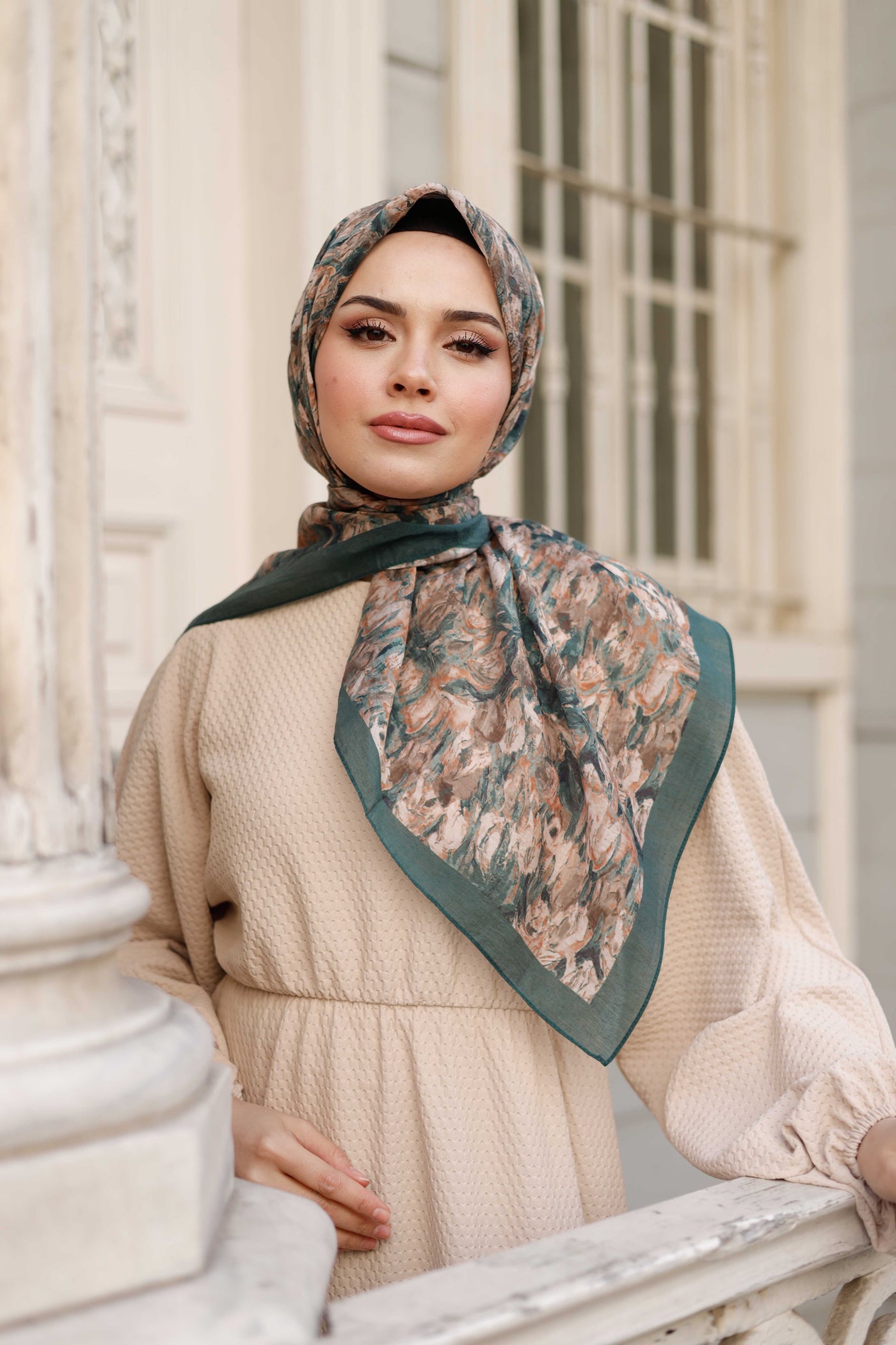 Tensel Eşarp - Batik Desen - Zümrüt Yeşili