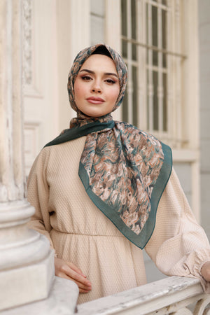 Tensel Eşarp - Batik Desen - Zümrüt Yeşili