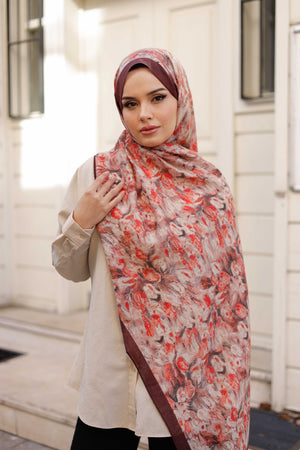 Tensel Şal - Batik Desen - Bordo