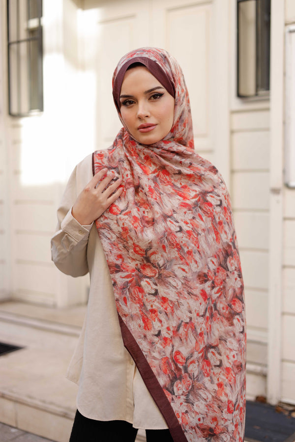 Tensel Şal - Batik Desen - Bordo