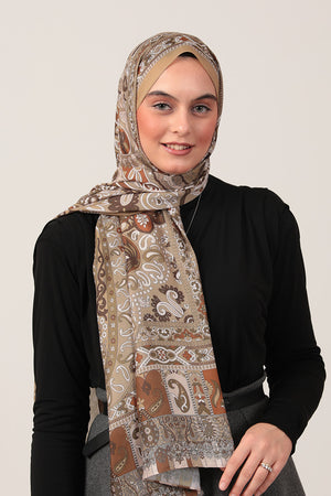 Pamuk İpek Şal - Damla Desen - Hardal