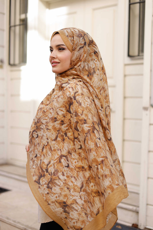 Tensel Şal - Batik Desen - Hardal