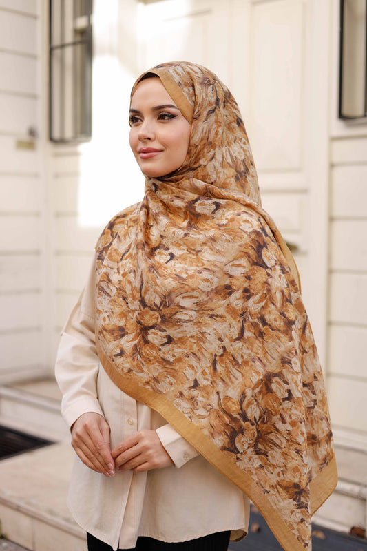 Tensel Şal - Batik Desen - Hardal