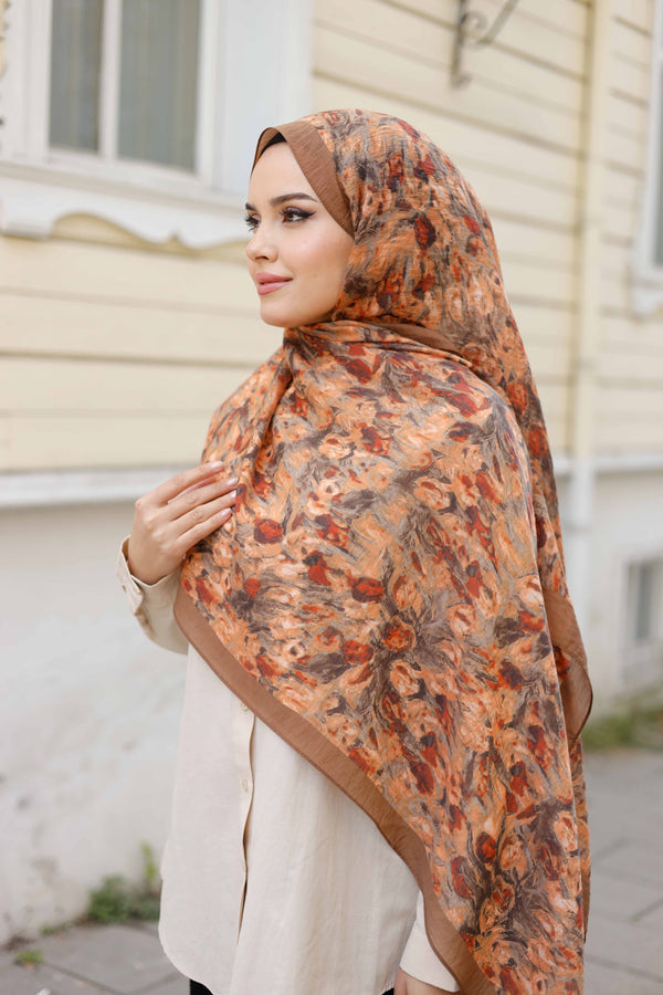 Tensel Şal - Batik Desen - Sıcak Kahve