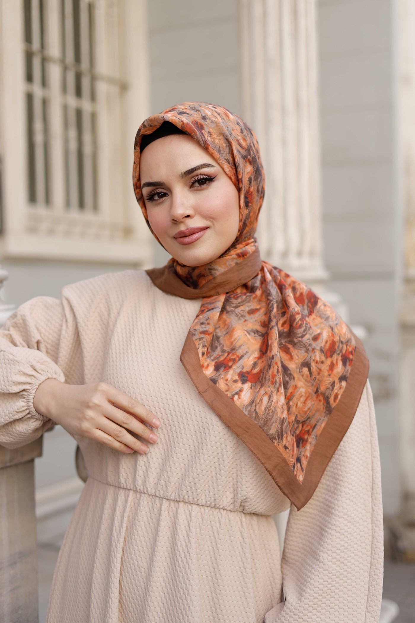 Tensel Eşarp - Batik Desen - Sıcak Kahve