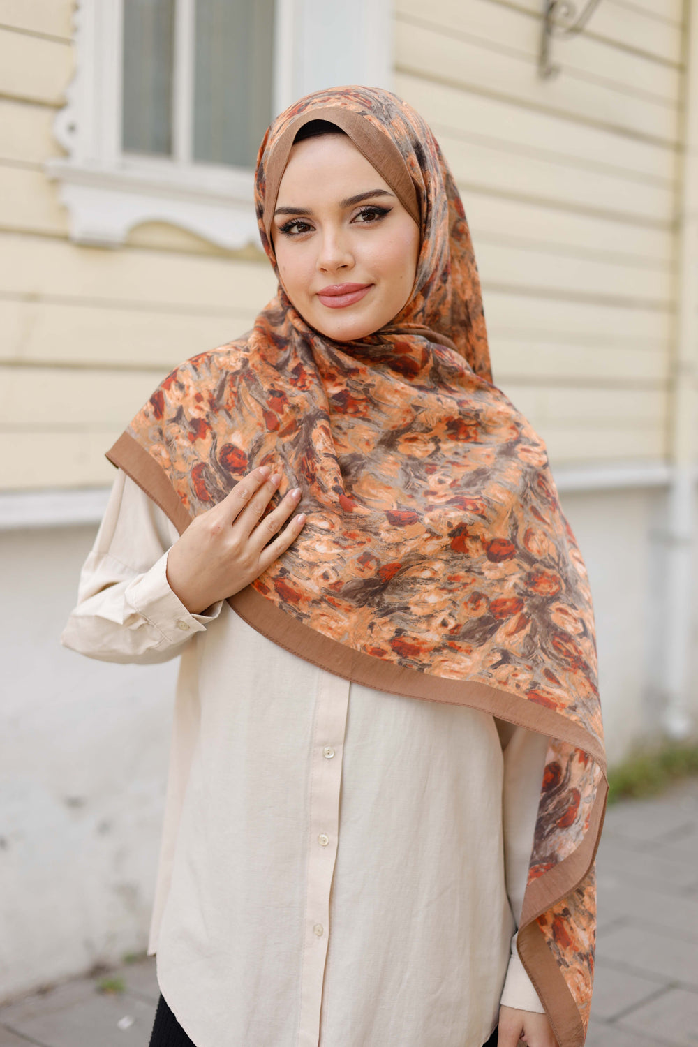 Tensel Şal - Batik Desen - Sıcak Kahve