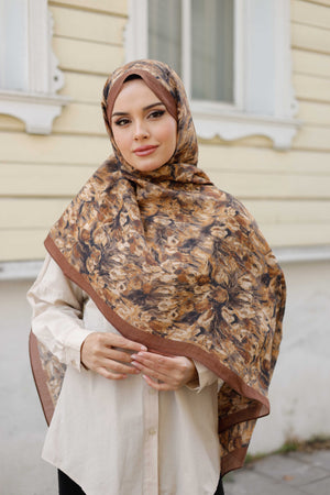 Tensel Şal - Batik Desen - Kahverengi