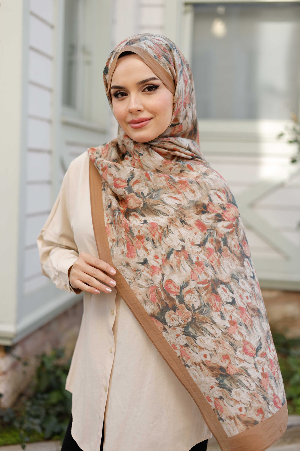 Tensel Şal - Batik Desen - Kahve Pudra