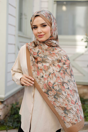 Tensel Şal - Batik Desen - Kahve Pudra