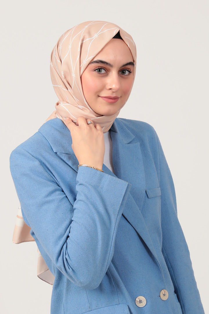 Pamuk İpek Şal - Dalga Desen - Kavuniçi