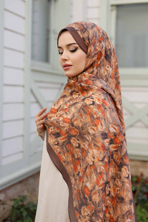 Tensel Şal - Batik Desen - Kahve Kiremit