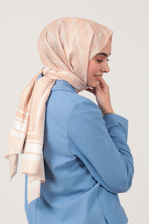 Pamuk İpek Şal - Dalga Desen - Kavuniçi