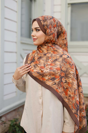 Tensel Şal - Batik Desen - Kahve Kiremit