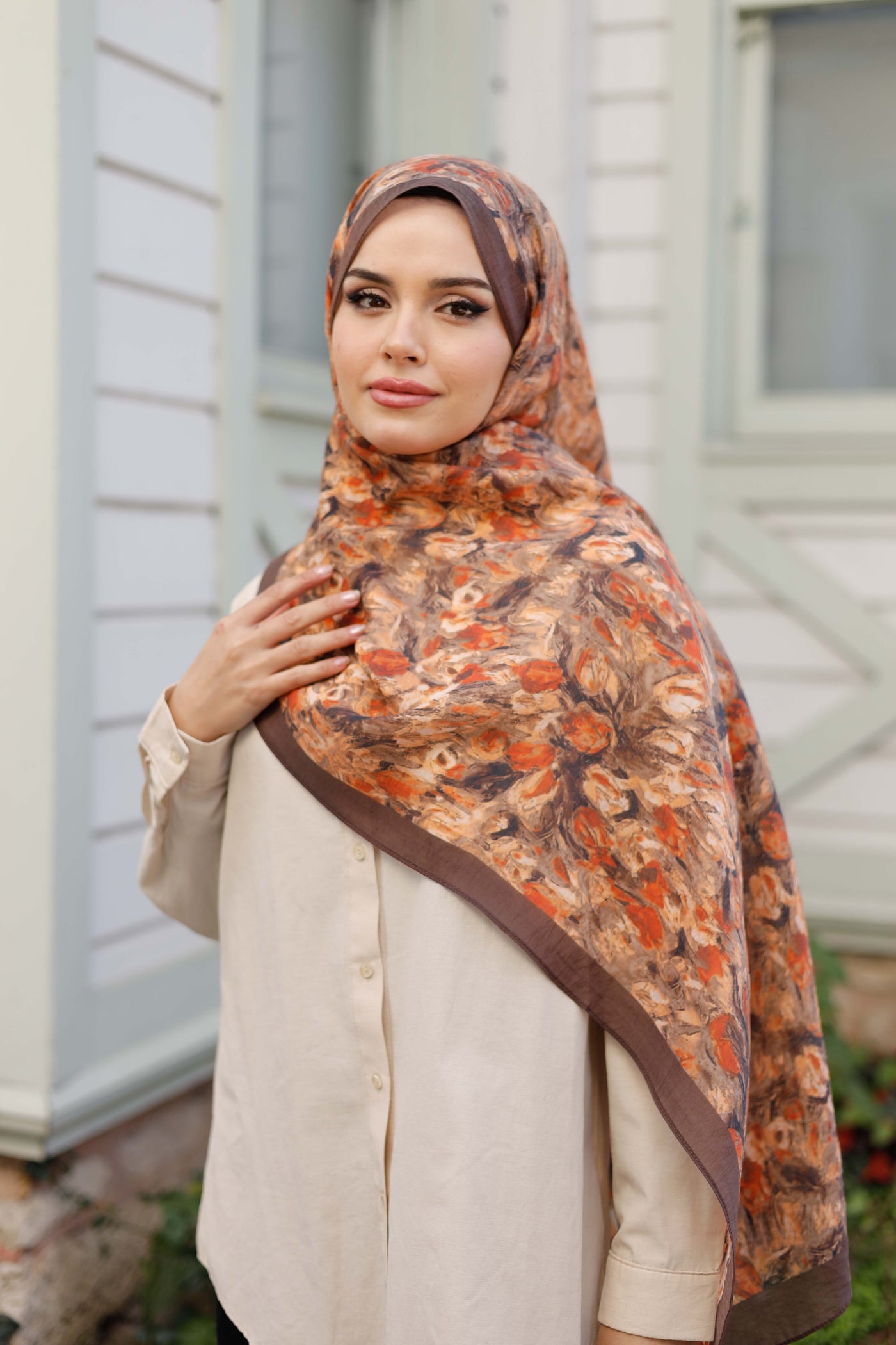 Tensel Şal - Batik Desen - Kahve Kiremit