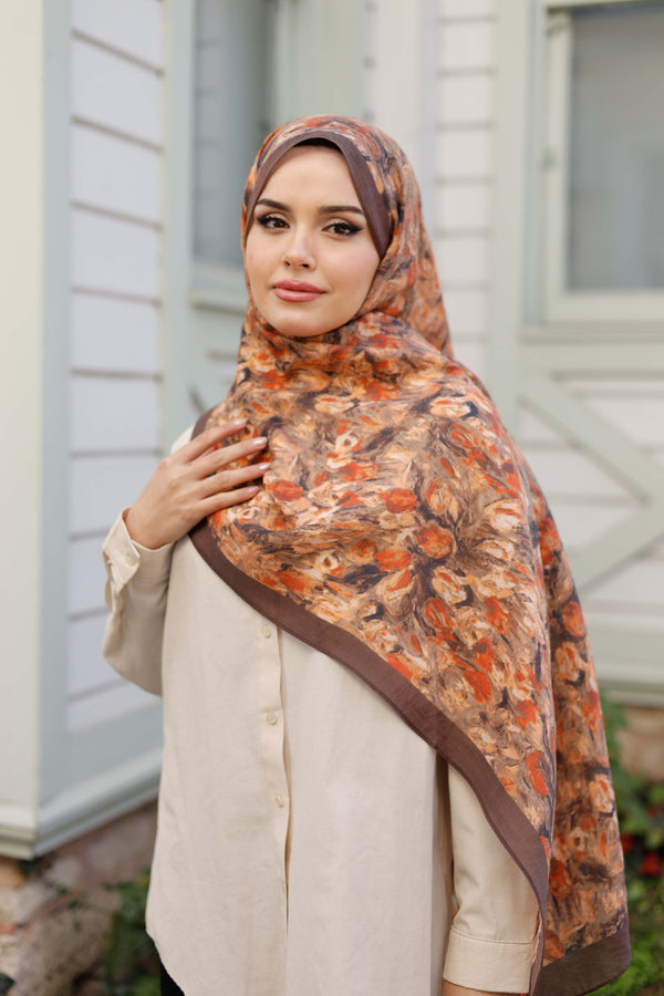 Tensel Şal - Batik Desen - Kahve Kiremit