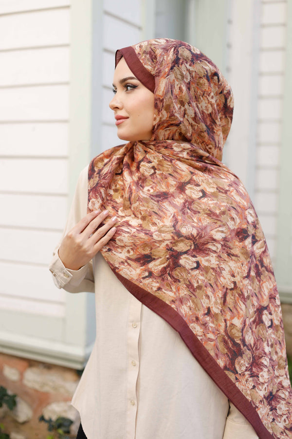 Tensel Şal - Batik Desen - Mürdüm