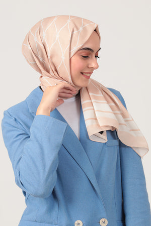 Pamuk İpek Şal - Dalga Desen - Kavuniçi