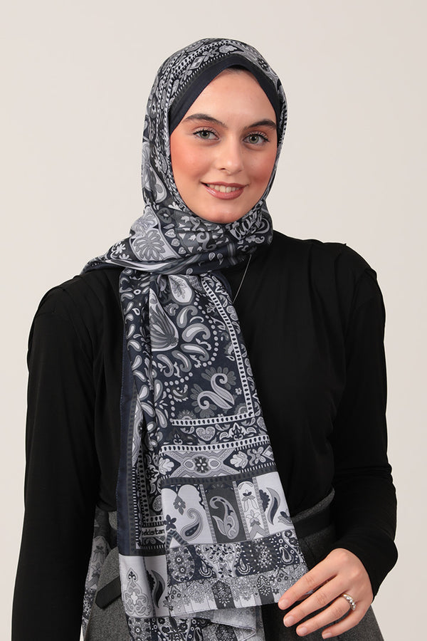 Pamuk İpek Şal - Damla Desen - Koyu Lacivert