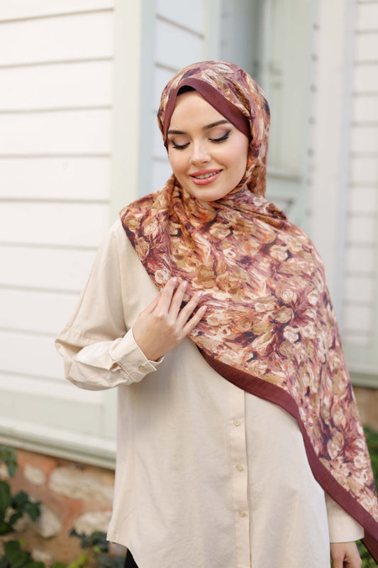 Tensel Şal - Batik Desen - Mürdüm