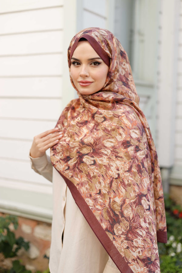Tensel Şal - Batik Desen - Mürdüm
